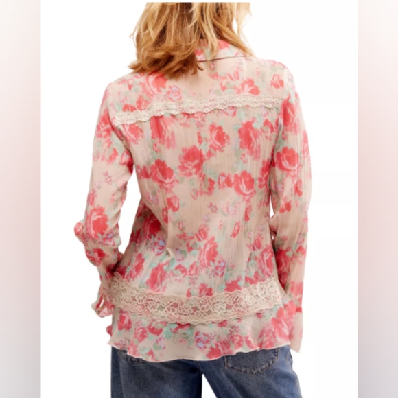 FREE PEOPLE Bad At Love Ivory Printed Blouse - Size M    (NWT) - Picture 3 of 10